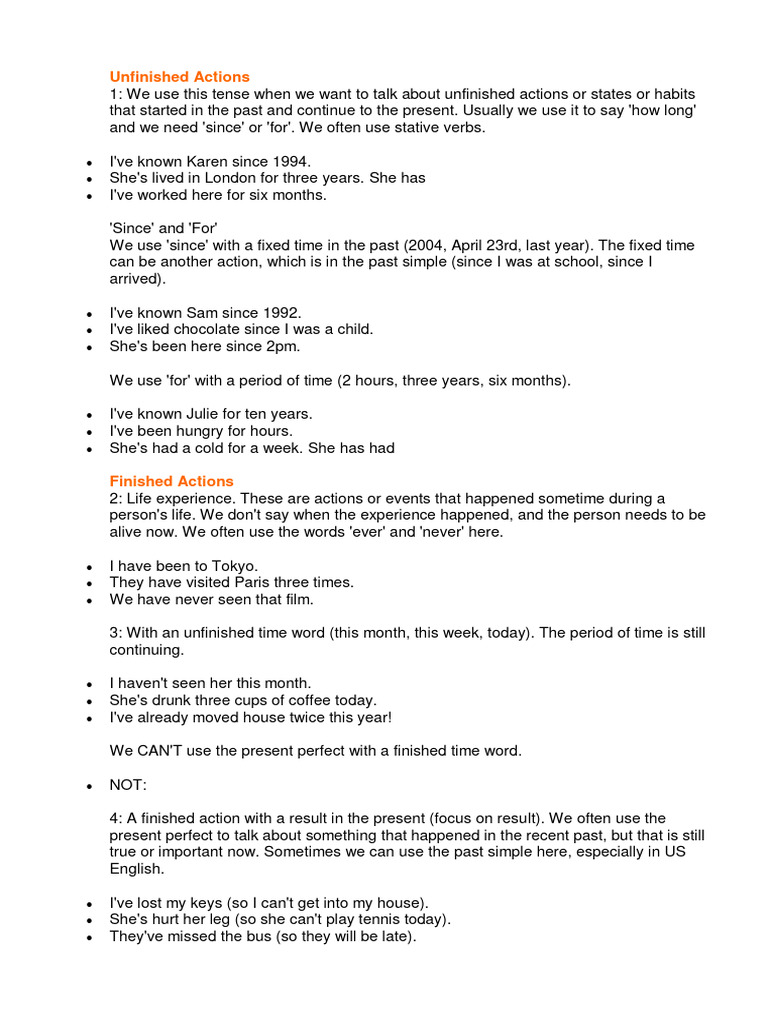 Present Perfect Rules PDF