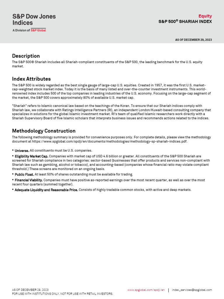 Fs SP 500 Shariah Index PDF Stock Market Index Financial Markets