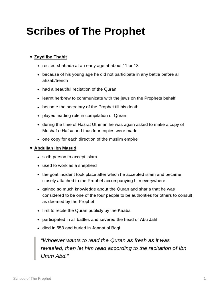 Scribes of the Prophet Muhammad | PDF | Muhammad | Quran