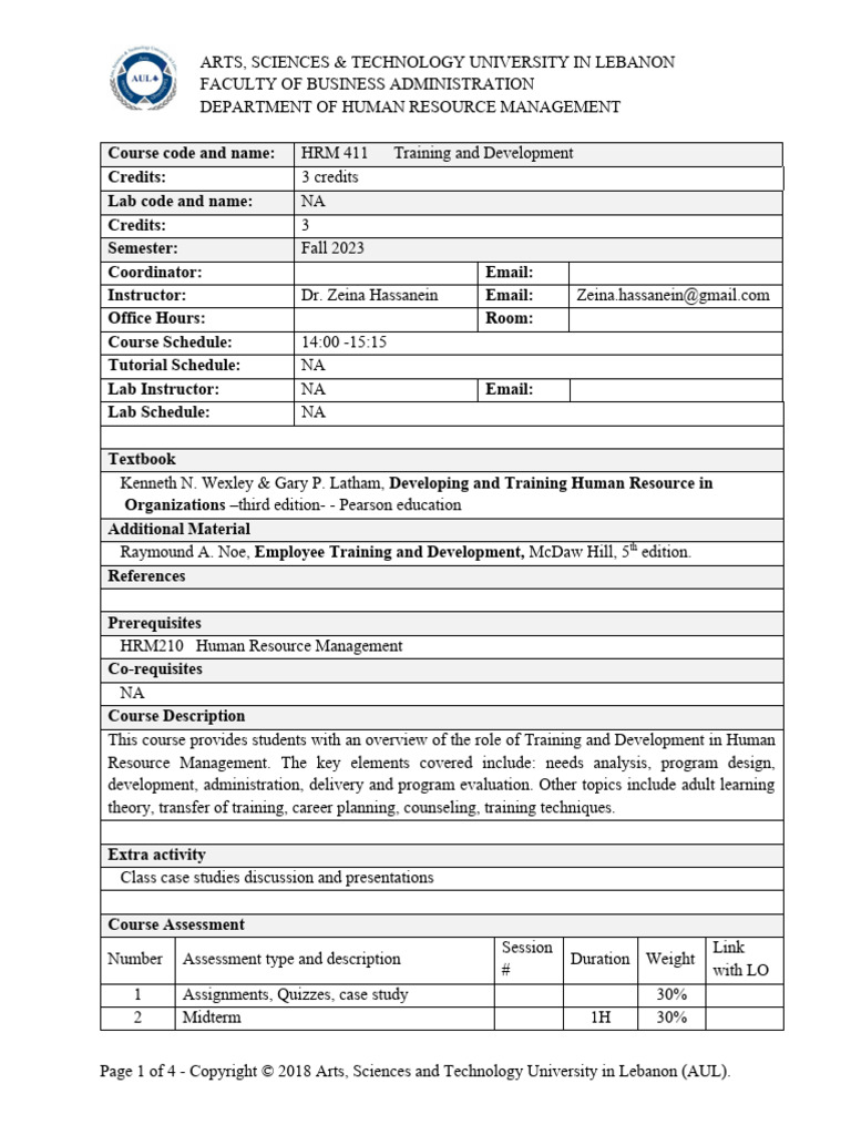 TRAINING AND DEVELOPMENT COURSE SYLLABUS visual data 5