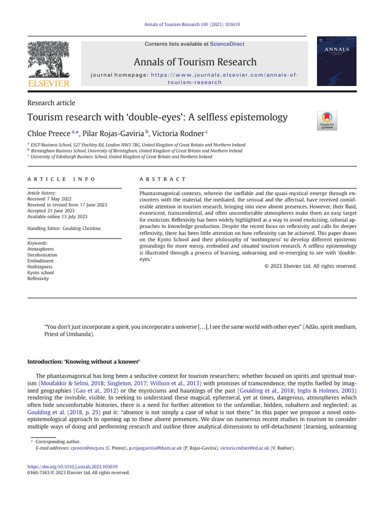Annals of Tourism Research: Chloe Preece, Pilar Rojas-Gaviria, Victoria ...