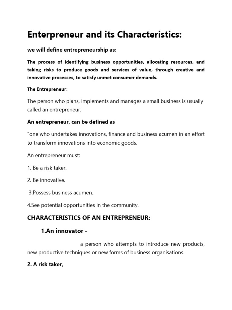 Characteristics of an Entrepreneur | PDF | Entrepreneurship | Goal