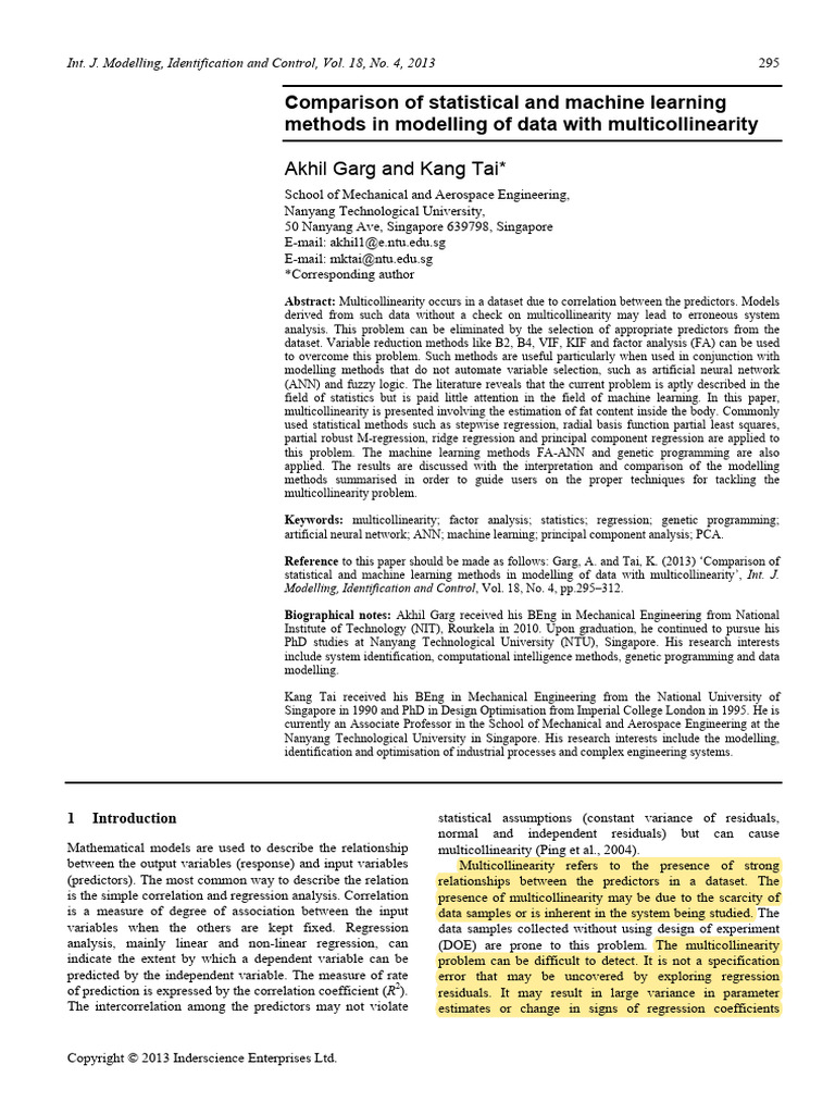 Comparison of Statistical and Machine Learning Methods in Modelling of ...