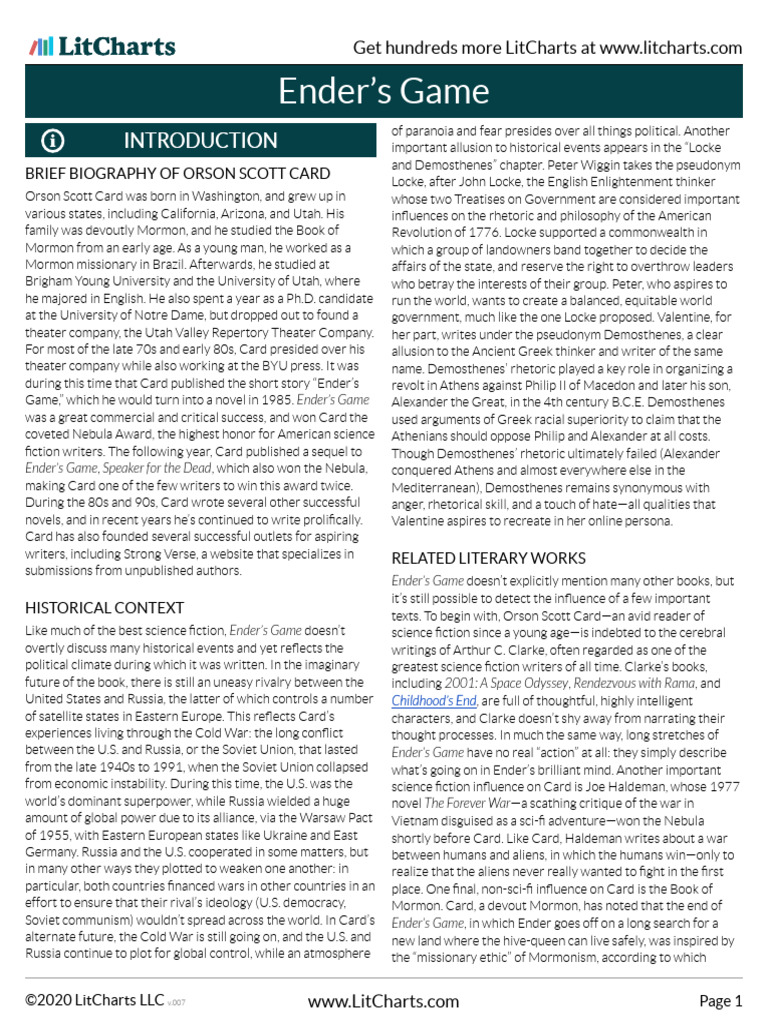 Orson Scott Card's Ender's Game Overview | PDF, image size:768x1024