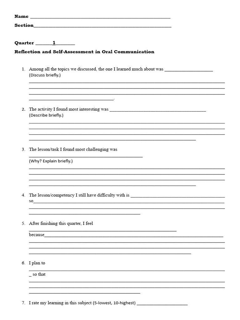 Oral Communication Reflection Template | PDF | Cognition ...