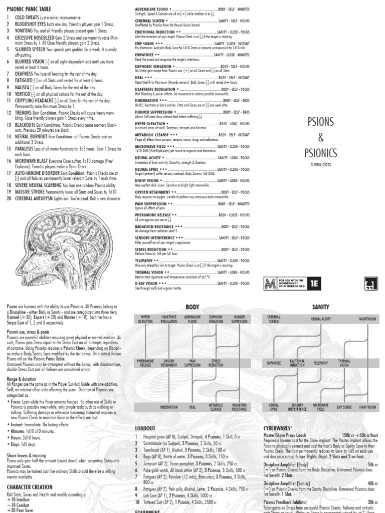Psionic Effects and Conditions Table | PDF