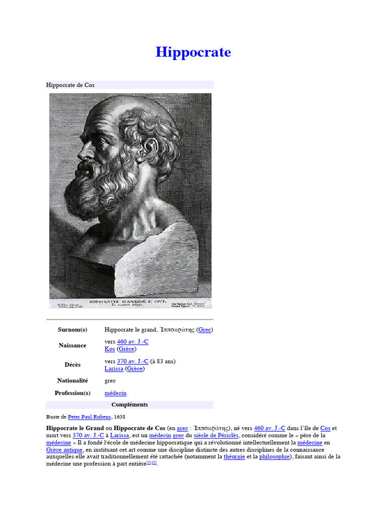 Hyppocrate père de la médecine