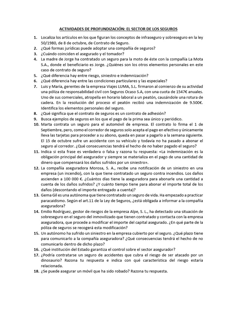 Actividades Sector Seguros | PDF | Seguro | Póliza de seguros