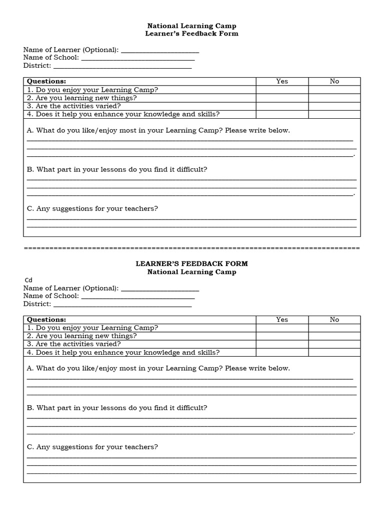 Learners-Feedback-Form | PDF | Learning | Pedagogy