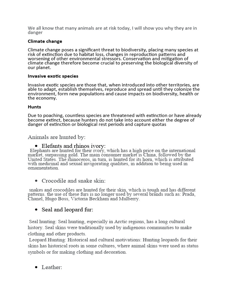 Endangered Animal Species | PDF | Hunting | Extinction