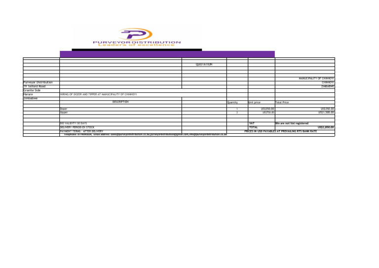 Dozer and Tipper Hiring Quotation | PDF | Business | Trade