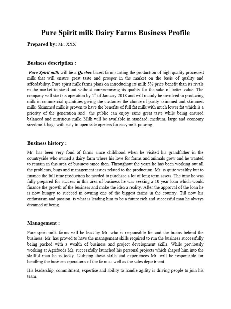 Dairy Milk Business Plan PDF Dairy Dairy Farming