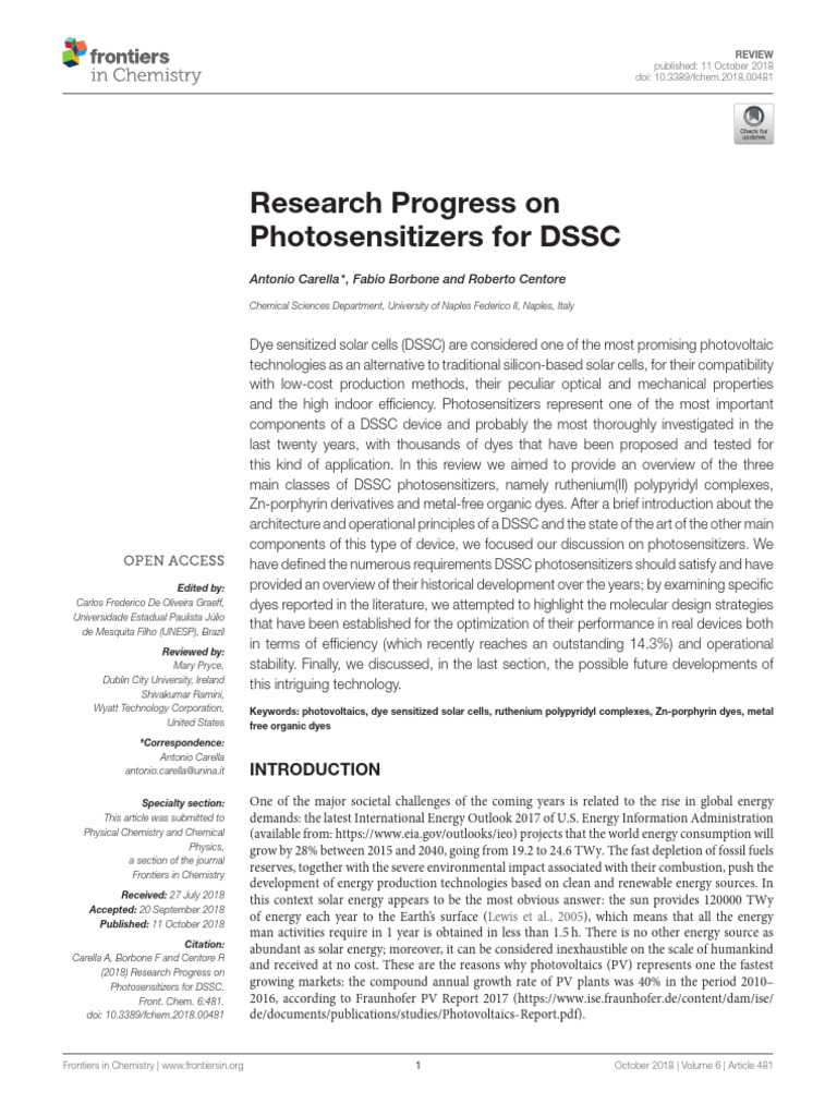 Research Progress On Photosensitizers For DSSC | PDF