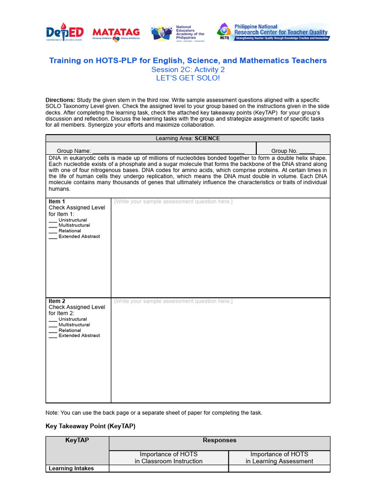 S2C - Activity Sheet - Activity 2 | PDF | Dna | Learning
