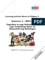 Filipino 3 - Kuwarter 3 - LAS 1 - Natutukoy Ang Kahulugan NG Mga Tambalang Salita Na Nananatili Ang Kahulugan V I 1