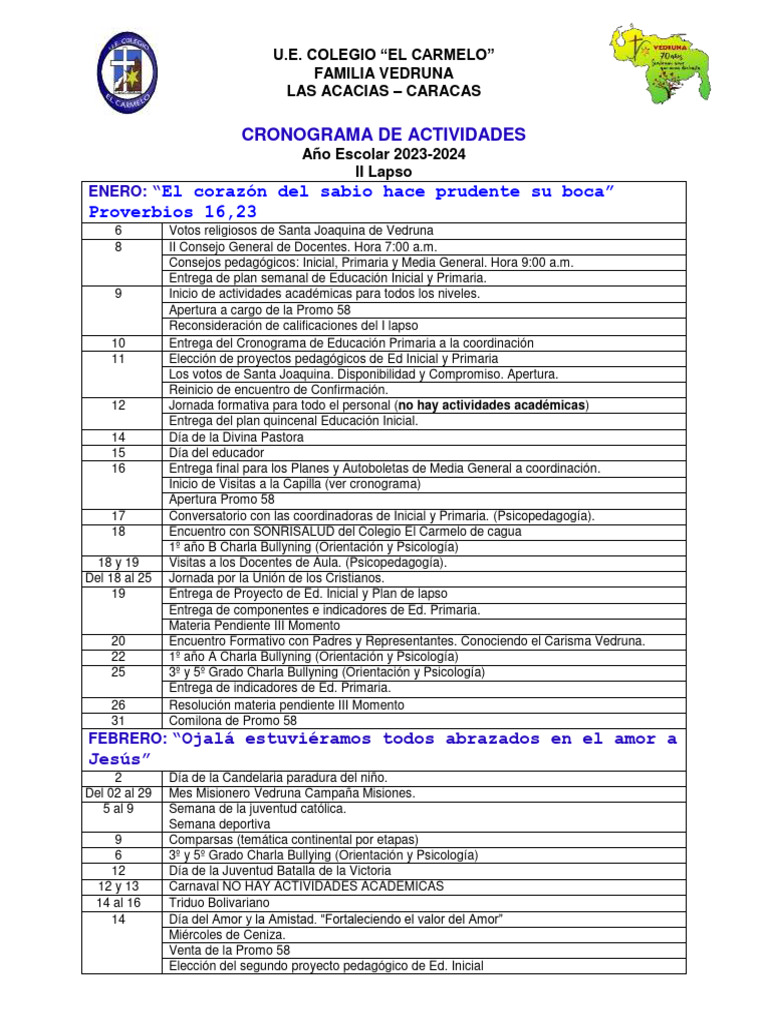 Cronograma II Lapso 2023-2024 | PDF