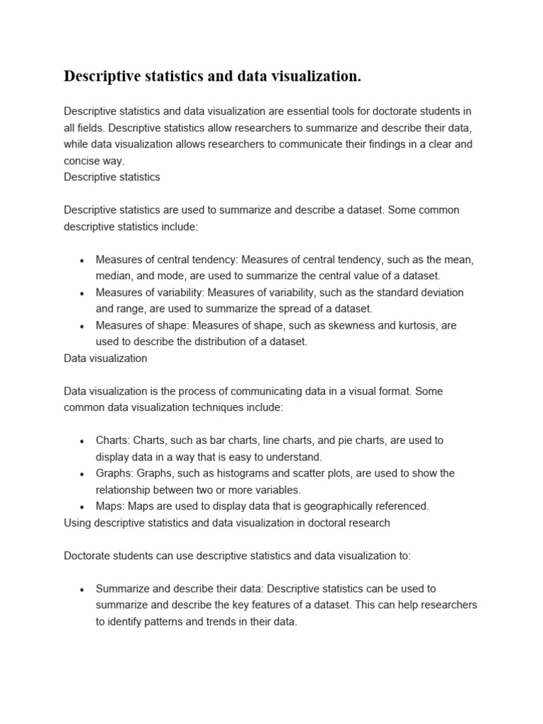 Descriptive Statistics and Data Visualization | PDF | Descriptive ...