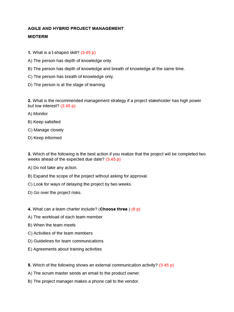 Agile and Hybrid Project Management Exam | PDF | Agile Software ...
