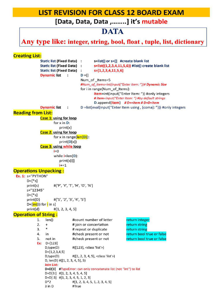List Revision of Class 11 | PDF