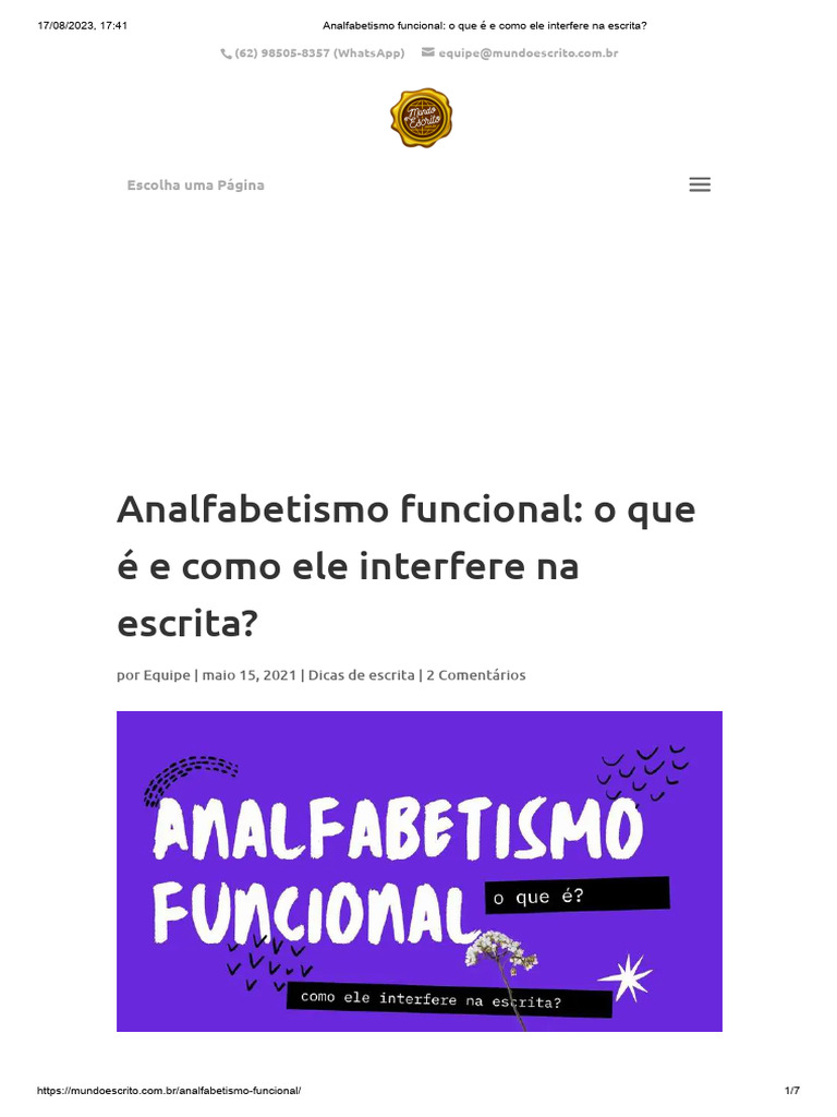 Analfabetismo Funcional O Que é E Como Ele Interfere Na Escrita Pdf