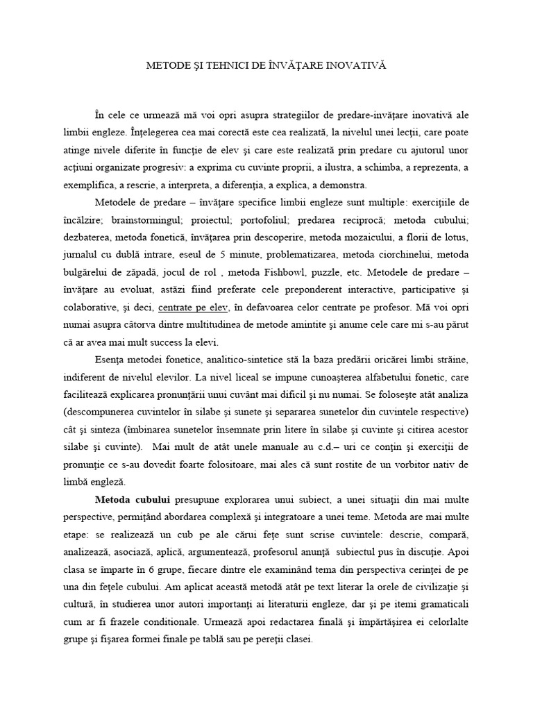 Metode Si Practici de Invatare Inovativa | PDF