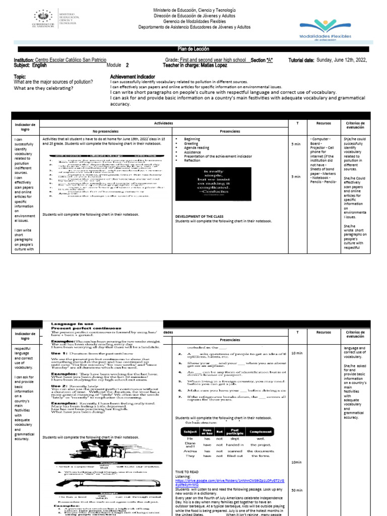 Lesson 2 Modulo 2 Primer Año Modulo 2 Ingles | PDF