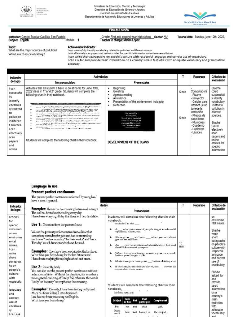 Lesson 2 Modulo 2 Primer Año Modulo 1 Ingles | PDF | Written ...
