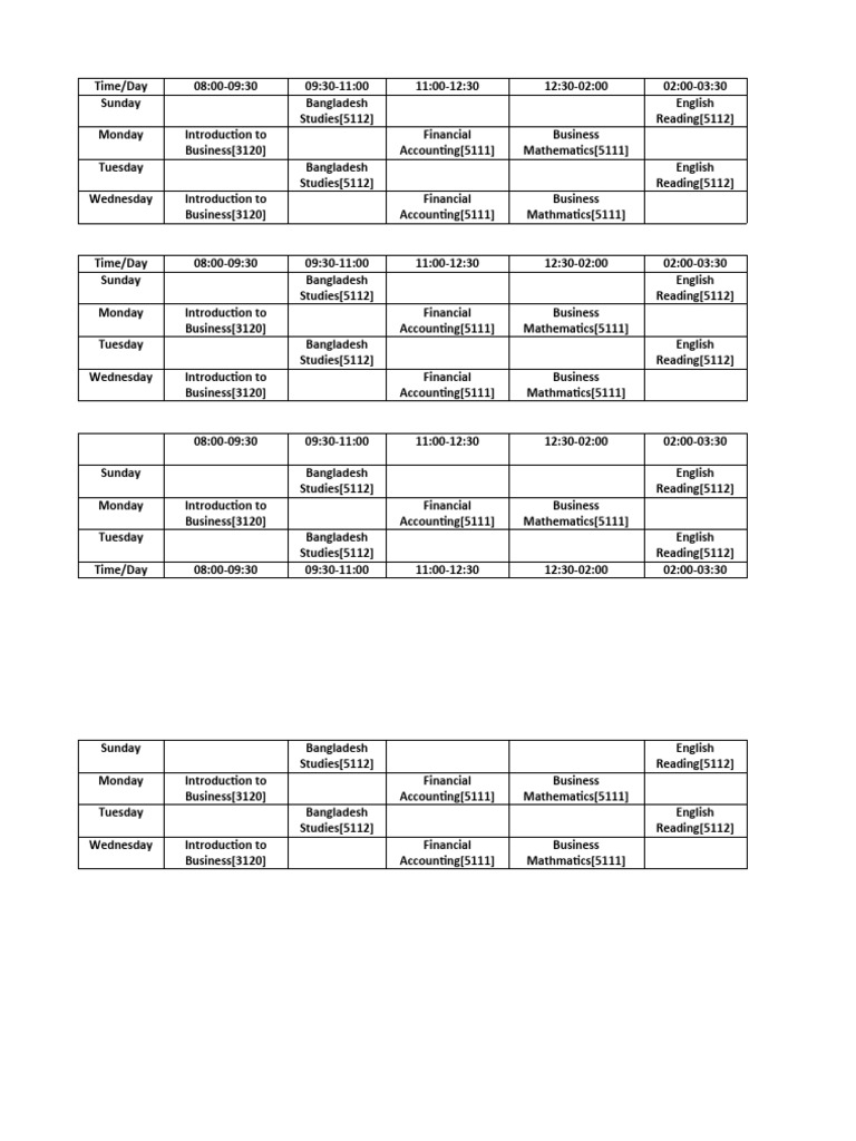 1st Semester Class Routine | PDF