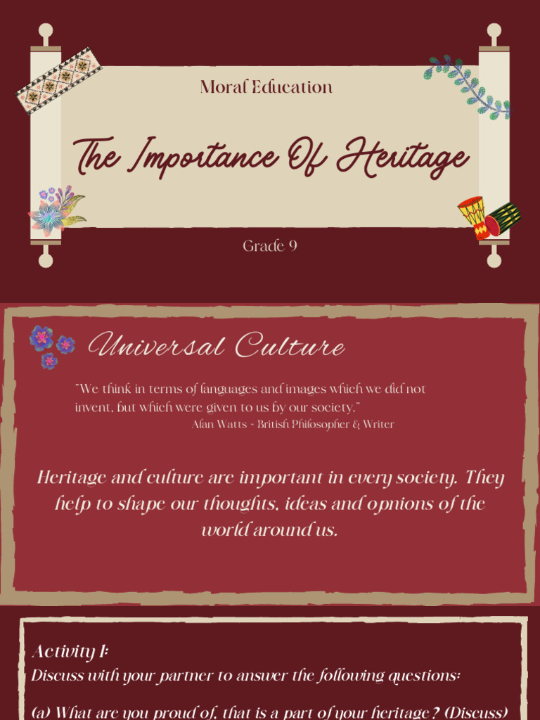 The Importance of Heritage - Grade 9 | PDF