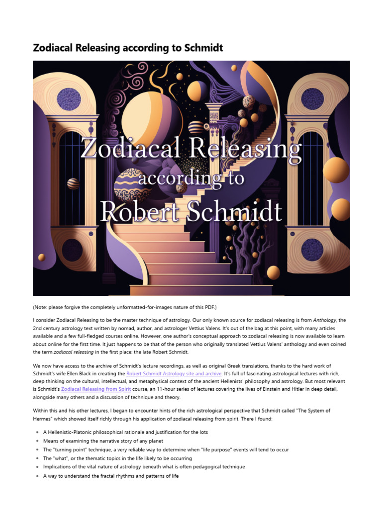 Zodiacal Releasing According To Schmidt, by Sadalsuud PDF Astrology