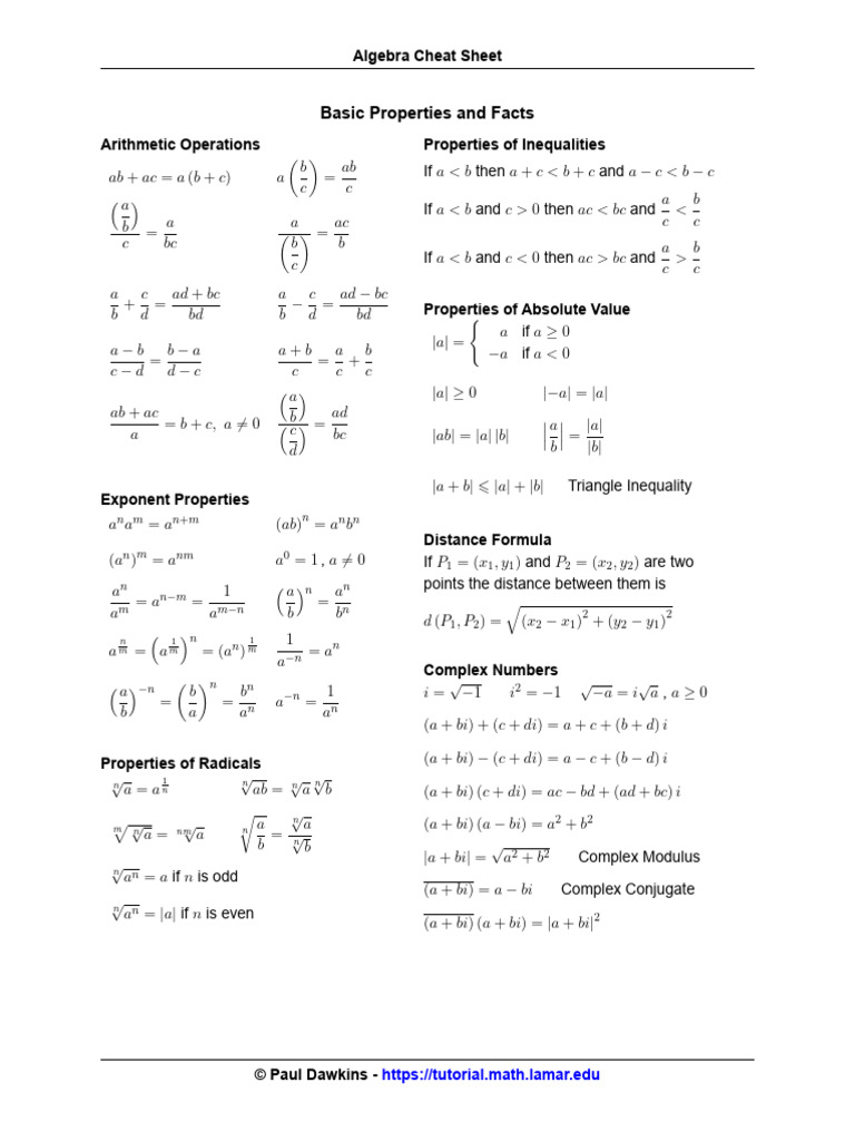 Formulae Cheatsheet | PDF | Analysis | Arithmetic