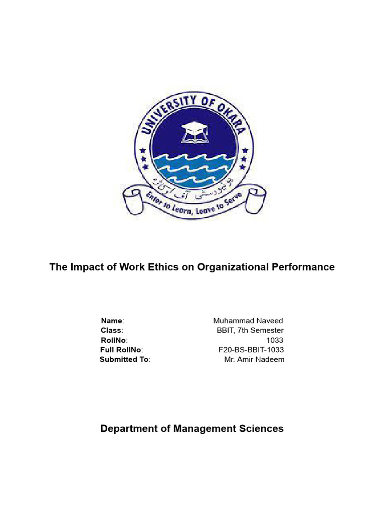 Work Ethics and Organizational Performance | PDF | Motivation ...