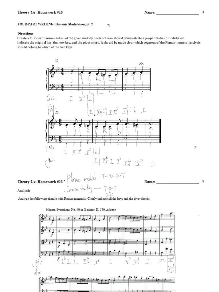 Theory+2A HW13 Diatonic+Modulation+Pt.+2 | PDF