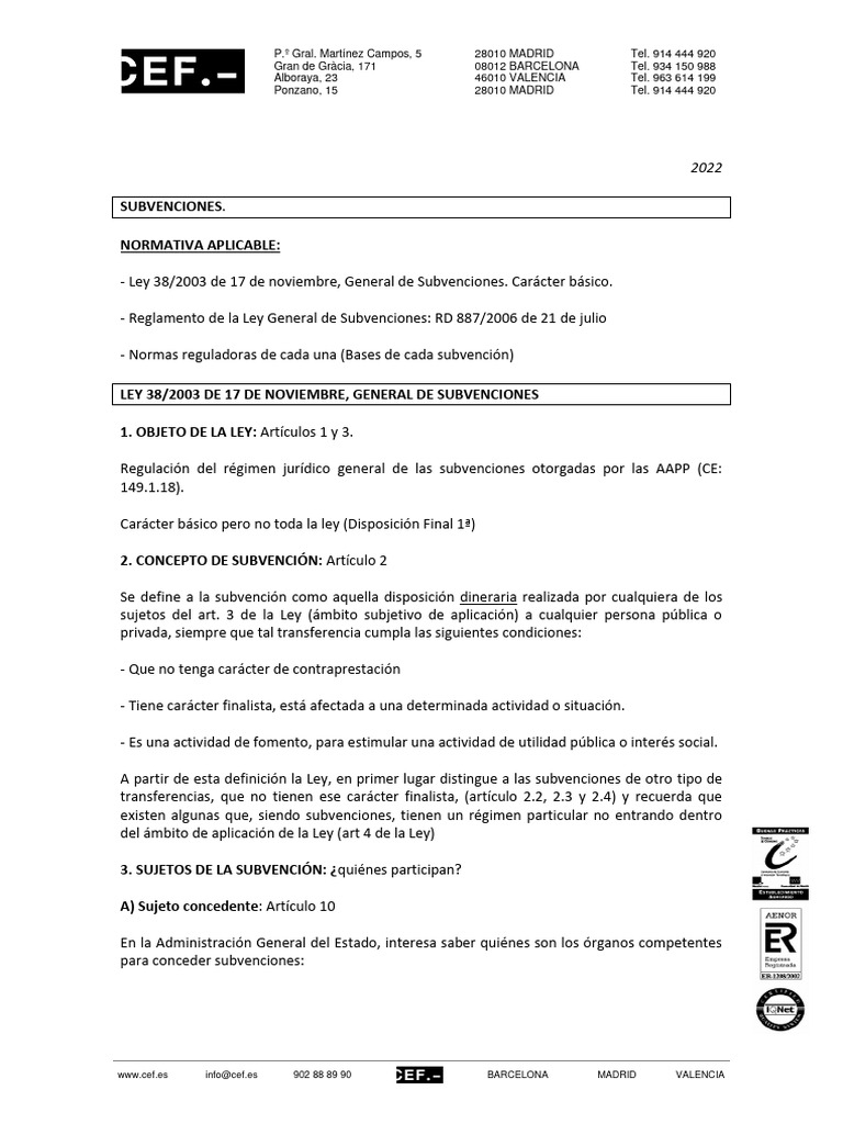 Esquema Ley General de Subvenciones | PDF | Otorgar dinero) | Presupuesto
