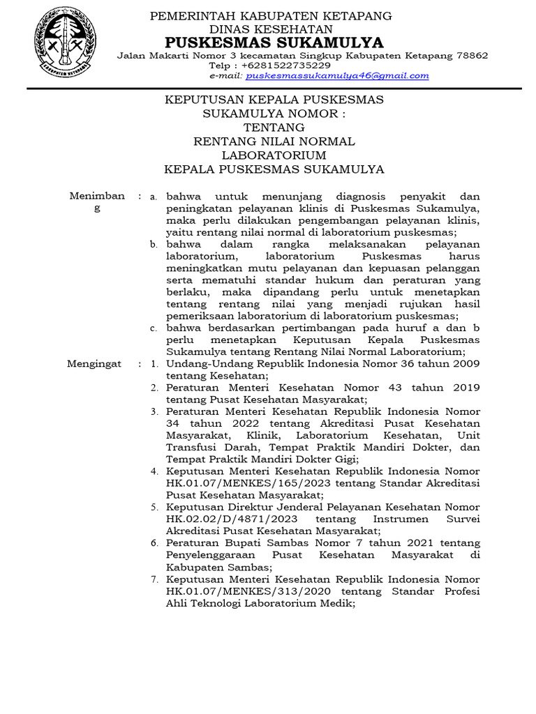 391a2 SK Rentang Nilai Normal Laboratorium | PDF | Sains & Matematika