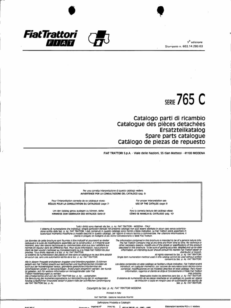 Fiat 765C Catalogo Piezas Repuesto | PDF