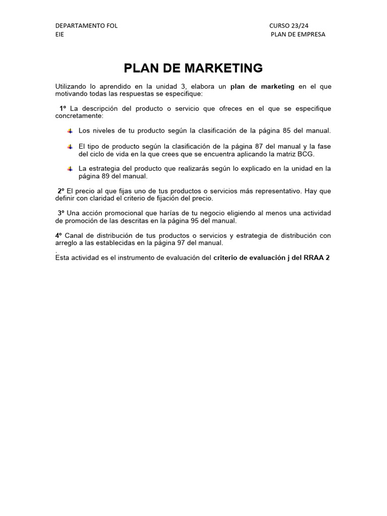 Plan de Marketing para Curso 23/24 | PDF