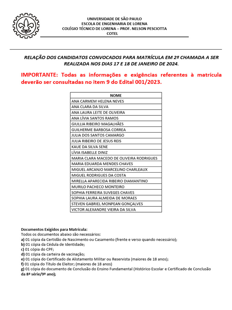 2a Chamada 2025 PDF