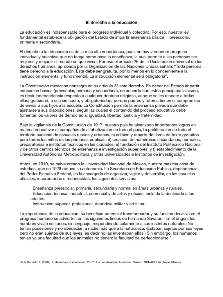 El Derecho A La Educación | PDF | Educación primaria | Educación de la ...