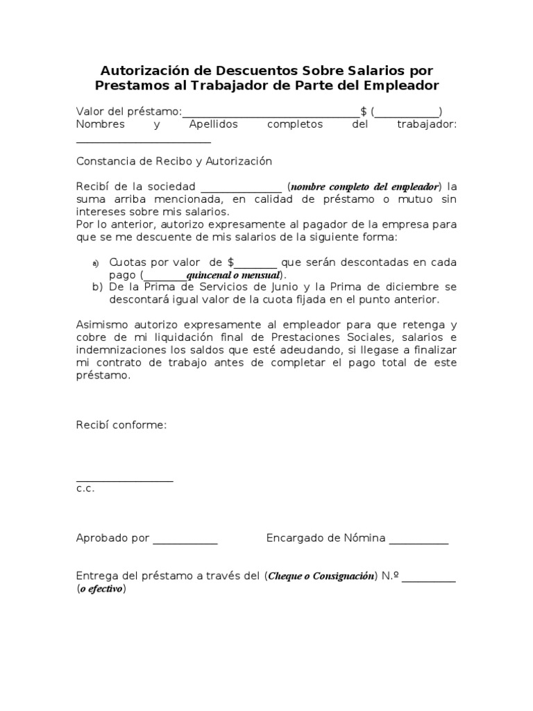Modelo de Autorizacion de Descuentos en Salario