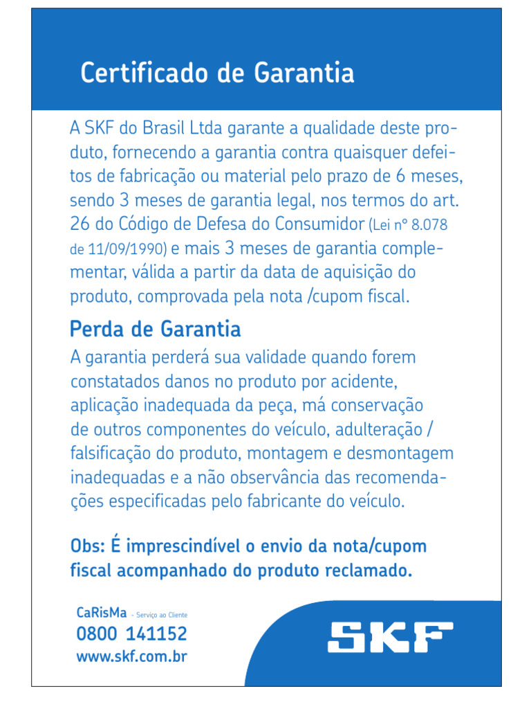 Garantia e Validade do Produto SKF | PDF