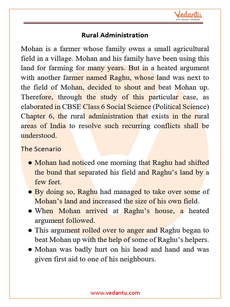 Rural Administration Class 6 Notes CBSE Political Science Chapter 6 PDF