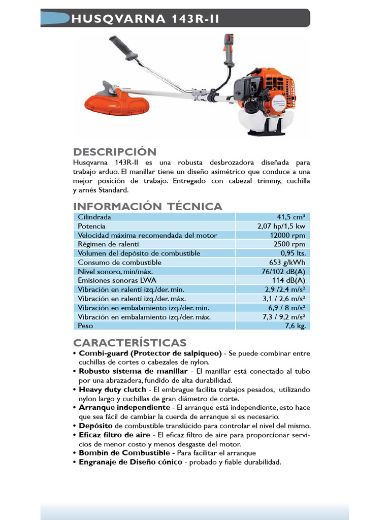Desbrozadora Husqvarna 143R-II: Especificaciones | PDF | Hogar ...
