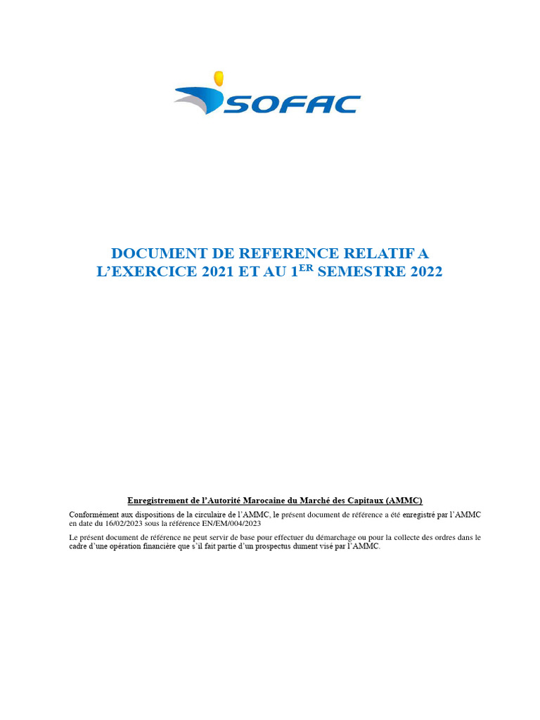 Document de Référence SOFAC 2021-2022 | PDF