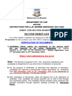 Notice Document Verification LL.M. Second Merit List 2021 2022