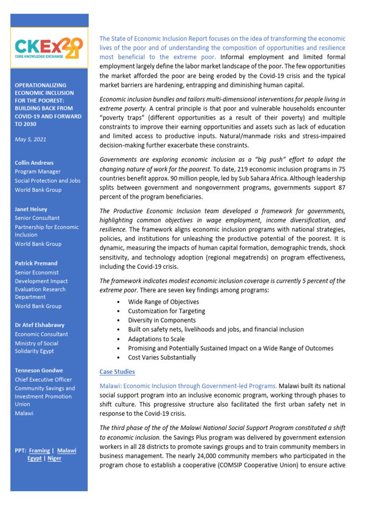 Economic Inclusion Strategies for the Poor | PDF | Poverty | Poverty ...