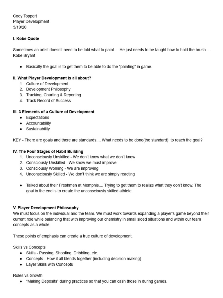 Cody Toppert Player Development 2 | PDF