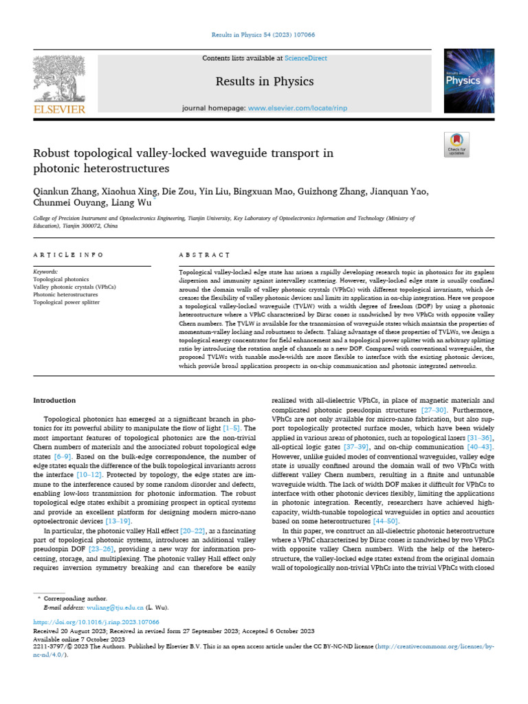 Robust Topological Valley Locked Waveguide Transport in PH - 2023 ...