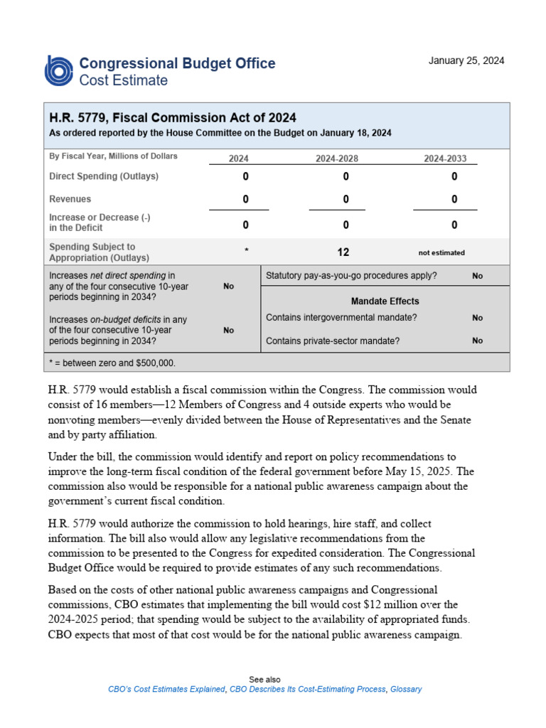 CBO Cost Estimate for H.R. 5779 | PDF | Congressional Budget Office ...