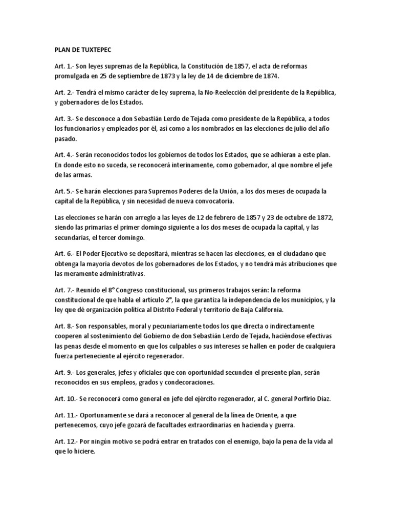Plan de Tuxtepec Constitución República